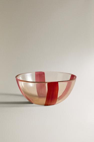 STRIPED GLASS BOWL - Red by Zara