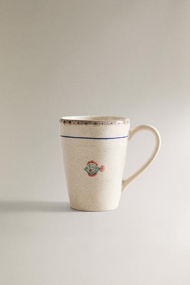 STONEWARE FISH MUG - Blue/White by Zara