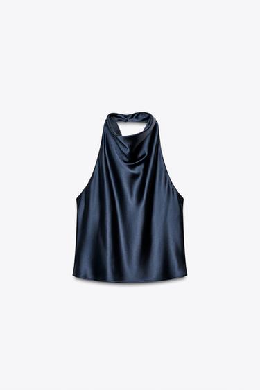 SATIN HALTER TOP - Navy blue by Zara