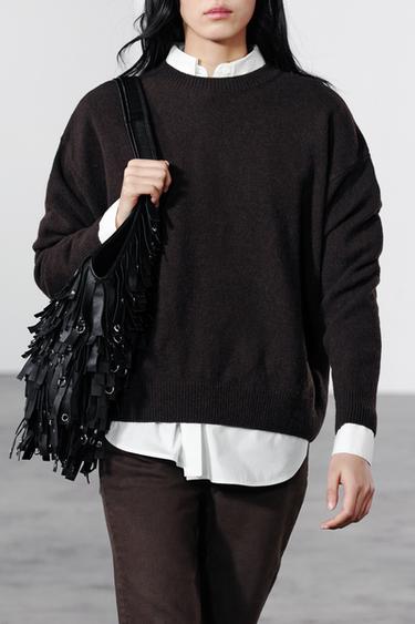 PLAIN CASHMERE AND WOOL SWEATER - Brown by Zara
