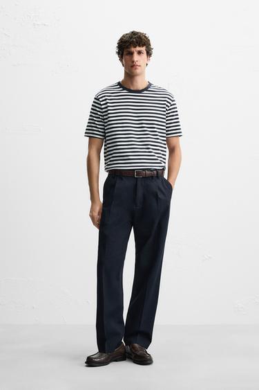 BASIC MEDIUM WEIGHT T-SHIRT - Ecru / Navy by Zara