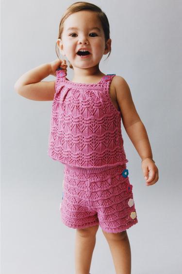 FLORAL CROCHET KNIT TOP - Fuchsia by Zara