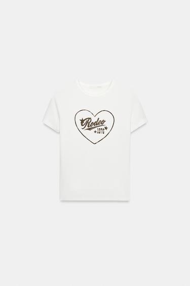 SHORT SLEEVE SLOGAN T-SHIRT - White by Zara