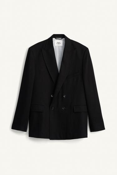 DOUBLE-BREASTED LINEN/LYOCELL SUIT BLAZER - Black by Zara