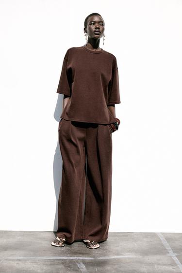 WASHED EFFECT INTERLOCK T-SHIRT - Dark brown by Zara