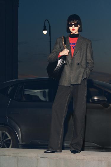 ZW COLLECTION BAGGY MID-WAIST JEANS - Black by Zara