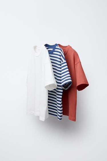 THREE-PACK OF PLAIN AND STRIPED T-SHIRTS - Red by Zara