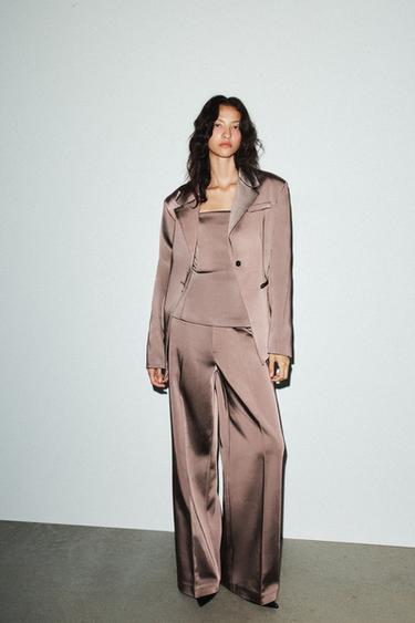 HIGH-WAIST SATIN TROUSERS - Chocolate brown by Zara