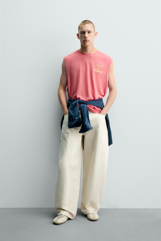 RELAXED FIT SLOGAN TANK TOP - Neon pink by Zara - Image 0