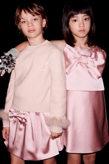 SATIN DRESS WITH CAPE AND BOW - Pink by Zara