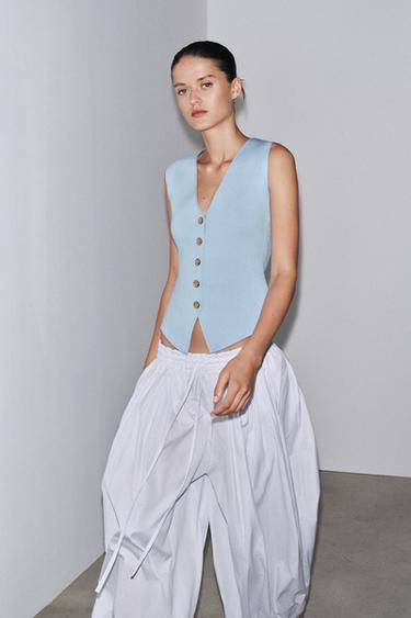 PLAIN KNIT WAISTCOAT - Mid-blue by Zara