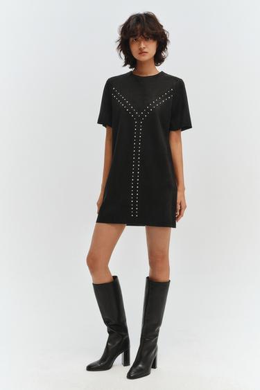 STUDDED FAUX SUEDE DRESS - Black by Zara