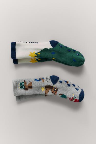 2-PACK OF NON-SLIP PUPPY AND TREE SOCKS - Green by Zara