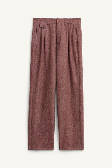 LIMITED EDITION HERRINGBONE WOOL TROUSERS - Burgundy by Zara