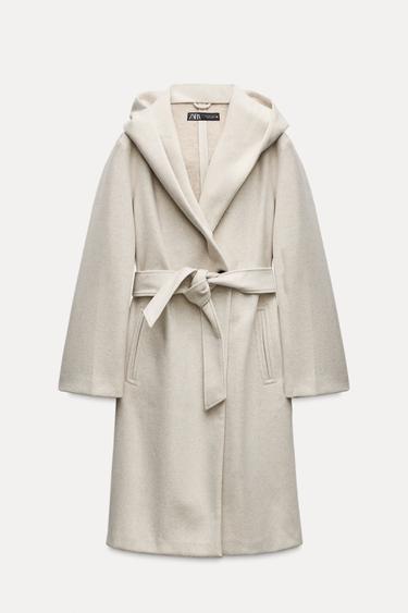 SOFT HOODED BELTED COAT - Ecru by Zara