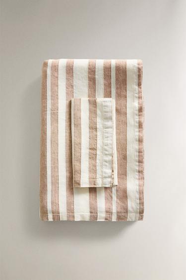 LINEN TABLECLOTH WITH STRIPES - Light beige by Zara