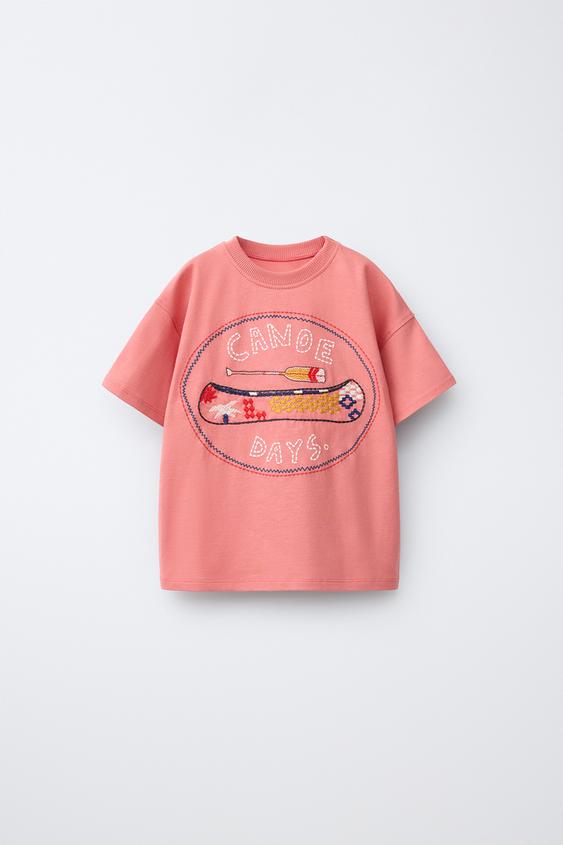 CANOE EMBROIDERED T-SHIRT - Coral by Zara - Image 0