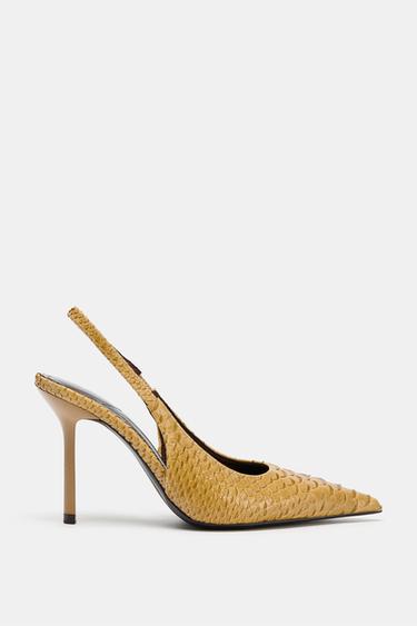 EMBOSSED SLINGBACK HEELS - Mustard by Zara