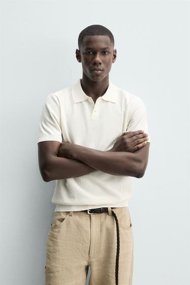REGULAR FIT TEXTURED KNIT POLO SHIRT - White by Zara