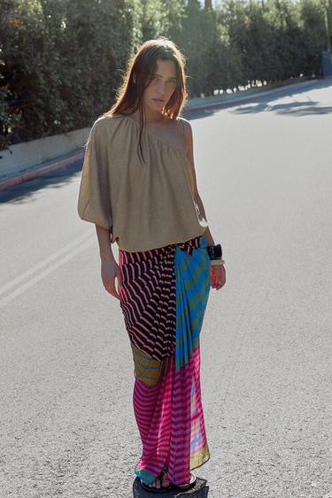 DRAPED STRIPED PAREO SKIRT - Multicoloured by Zara