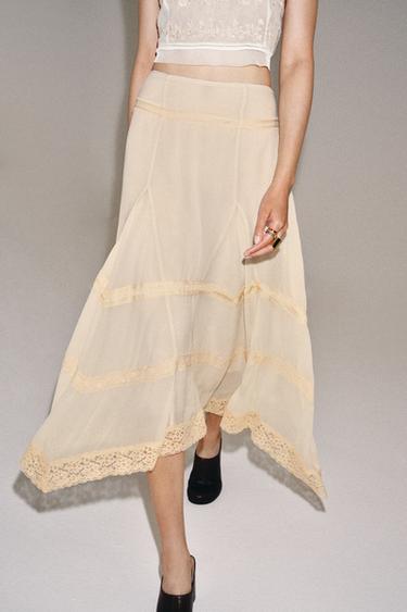 ZW COLLECTION COMBINED LACE SKIRT - Oyster-white by Zara