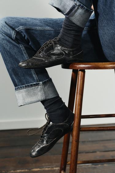 WORN EFFECT LEATHER SHOES - Anthracite grey by Zara - Image 0