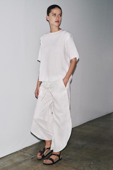100% LINEN TROUSERS WITH VENTS ZW COLLECTION - White by Zara