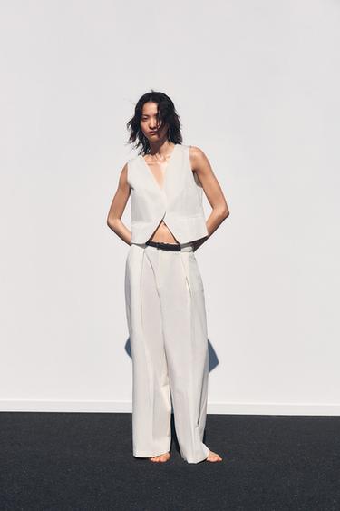 PLEATED TROUSERS WITH BELT - Ecru by Zara - Image 0