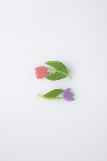 TWO-PACK OF TULIP HAIR CLIPS - Green by Zara - Image 0