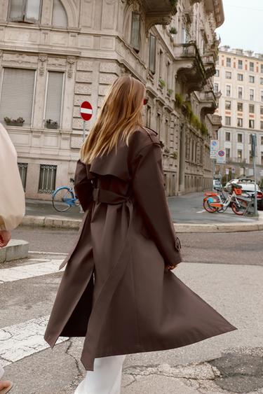 LONG WATER-REPELLENT WINDPROOF TRENCH COAT WITH BELT - Brown by Zara