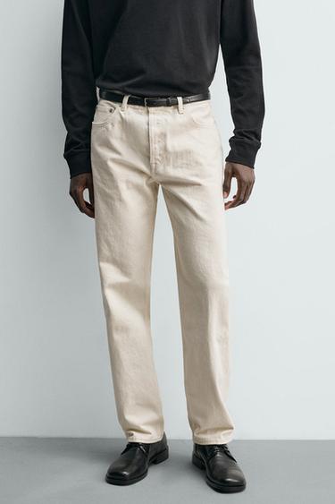 STRAIGHT FIT JEANS - Oyster-white by Zara