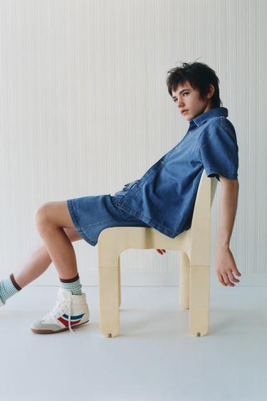 DENIM BERMUDA SHORTS WITH COTTON AND LINEN - Blue by Zara