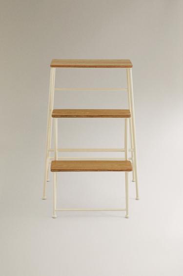 WOOD AND IRON THREE-STEP STOOL - Light beige by Zara