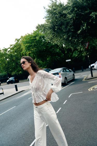 DOTTED MESH EMBROIDERED BLOUSE - White by Zara