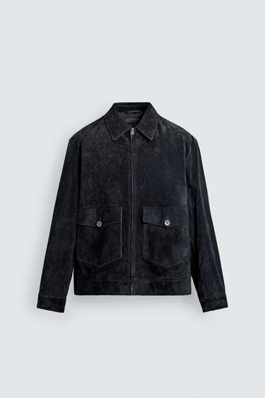REGULAR FIT SUEDE LEATHER JACKET - Navy blue by Zara