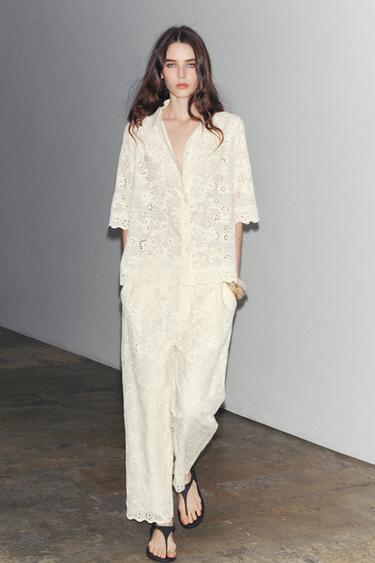 ZW COLLECTION TROUSERS WITH CUTWORK EMBROIDERY - Ecru by Zara - Image 0