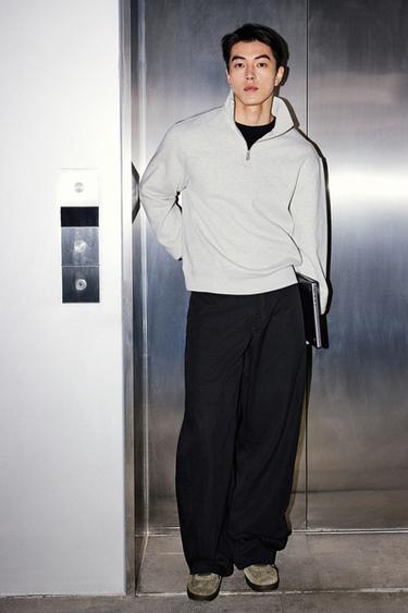 BASIC QUARTER-ZIP SWEATSHIRT - Grey marl by Zara