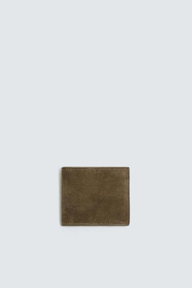 LEATHER WALLET - Khaki Green by Zara