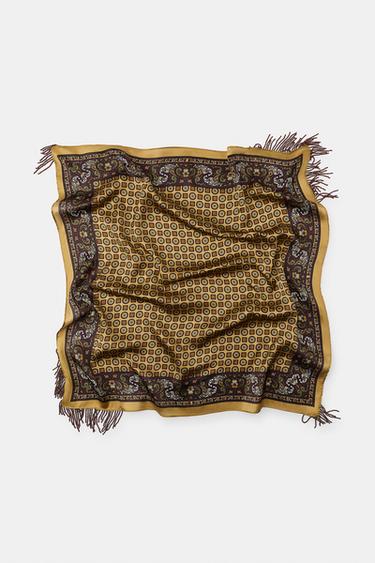 SATIN PRINTED BANDANNA WITH FRINGE - Mustard by Zara