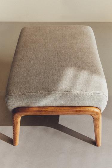 ASH WOOD AND LINEN FOOTREST STOOL - Light beige by Zara