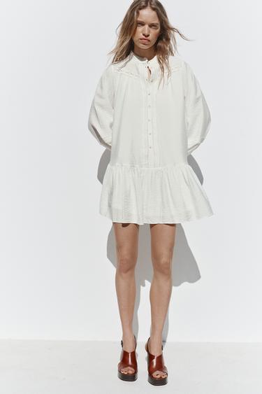 MINI DRESS WITH HEMSTITCH DETAIL - Ecru by Zara