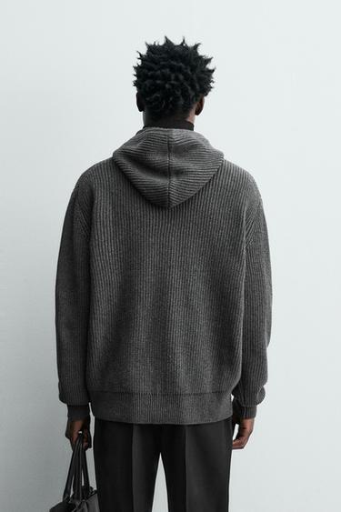 PURL KNIT COTTON - WOOL HOODED CARDIGAN - Grey marl by Zara