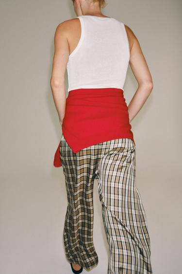 ZW COLLECTION CHECK TROUSERS - Beige by Zara