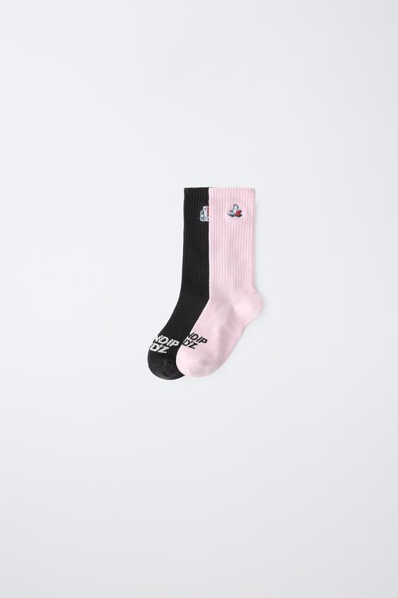 RIPNDIP © X ZARA KIDS EMBROIDERED MID-SOCK 2-PACK - Black by Zara - Image 0