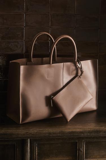 LEATHER TOTE BAG - Brown by Zara