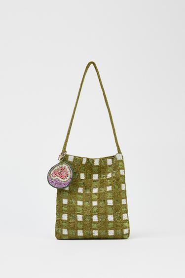FANTASY BEADED MINI BUCKET BAG - Green by Zara