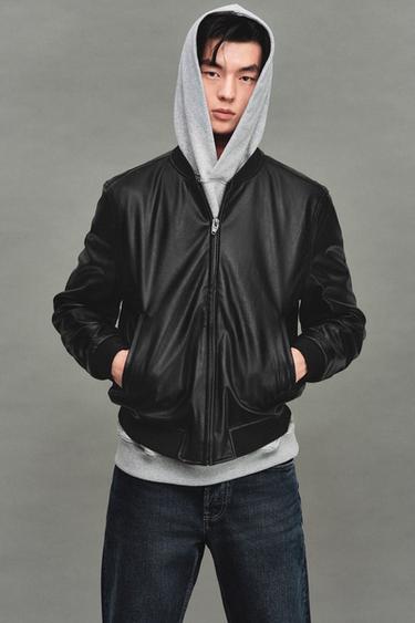 LEATHER EFFECT BOMBER JACKET - Black by Zara