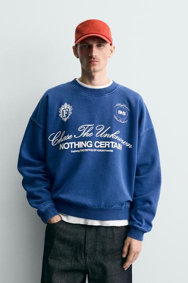 BOXY FIT PRINTED SLOGAN SWEATSHIRT - Navy blue by Zara