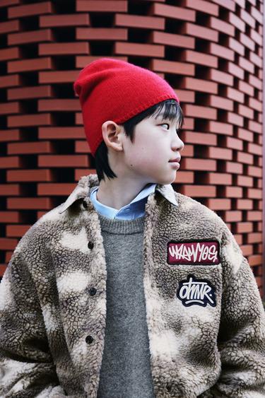 TIE-DYE FAUX SHEARLING OVERSHIRT WITH PATCHES - Brown by Zara