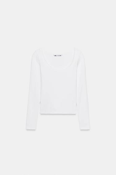 RIB LONG SLEEVE T-SHIRT - White by Zara